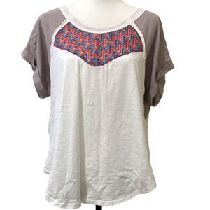 Umgee Western Aztec Shirt Ringer Womens Small Embordered Cotton Breathable Rodeo